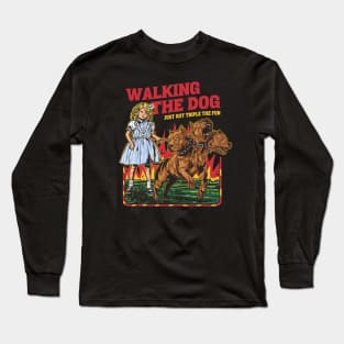 Walking The Dog Funny Cerberus 3 Headed Devil Dog Long Sleeve T-Shirt